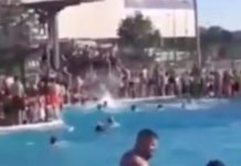 (ВИДЕО) Малтретиране породице са децом, стотине миграната на базену изазвало нереде! Упала полиција са сузавцем!