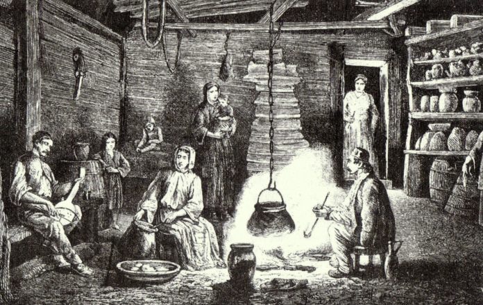 Unutrašnjost-seljačke-kuće-u-Magliču-Slovenska-mitologija