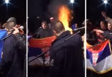 ВАЦИЋ ПОКАЗАО ШТА МИСЛИ О БОМБАРДОВАЊУ: Запаљена застава ЕУ! Претворена у пепео (ВИДЕО)