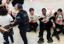 РАДНИЦИ УСАИД-А ПРОТЕСТОВАЛИ У КОНГРЕСУ СА КРВАВИМ РУКАМА: Одмах похапшено 20 демонстраната!